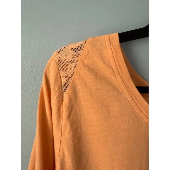 Women's Sundance Light Orange Embroidery Lace Insert Long Sleeve Top Size XLarge - Picture 3 of 12